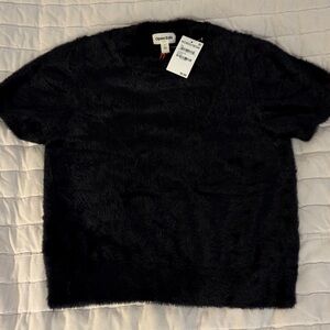 Open Edit Black Fuzzy Women's Sweater